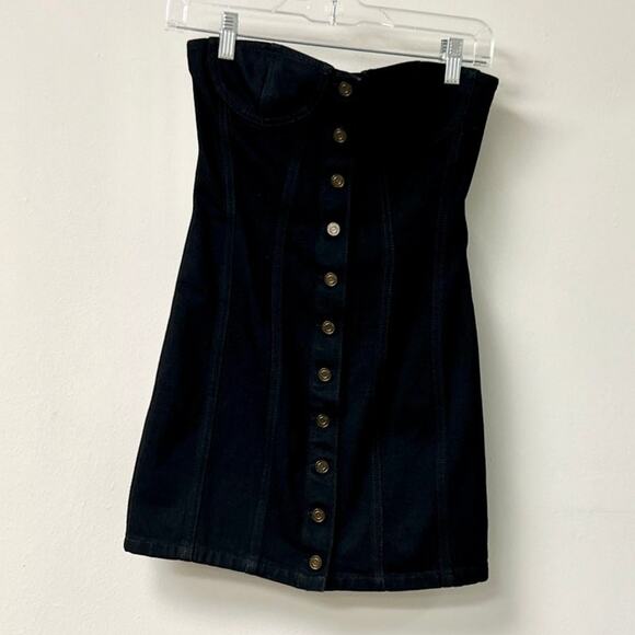 NWOT Saint Laurent Strapless Button Front Denim Mini Dress Black Womens 34/ US 2 - Picture 2 of 6